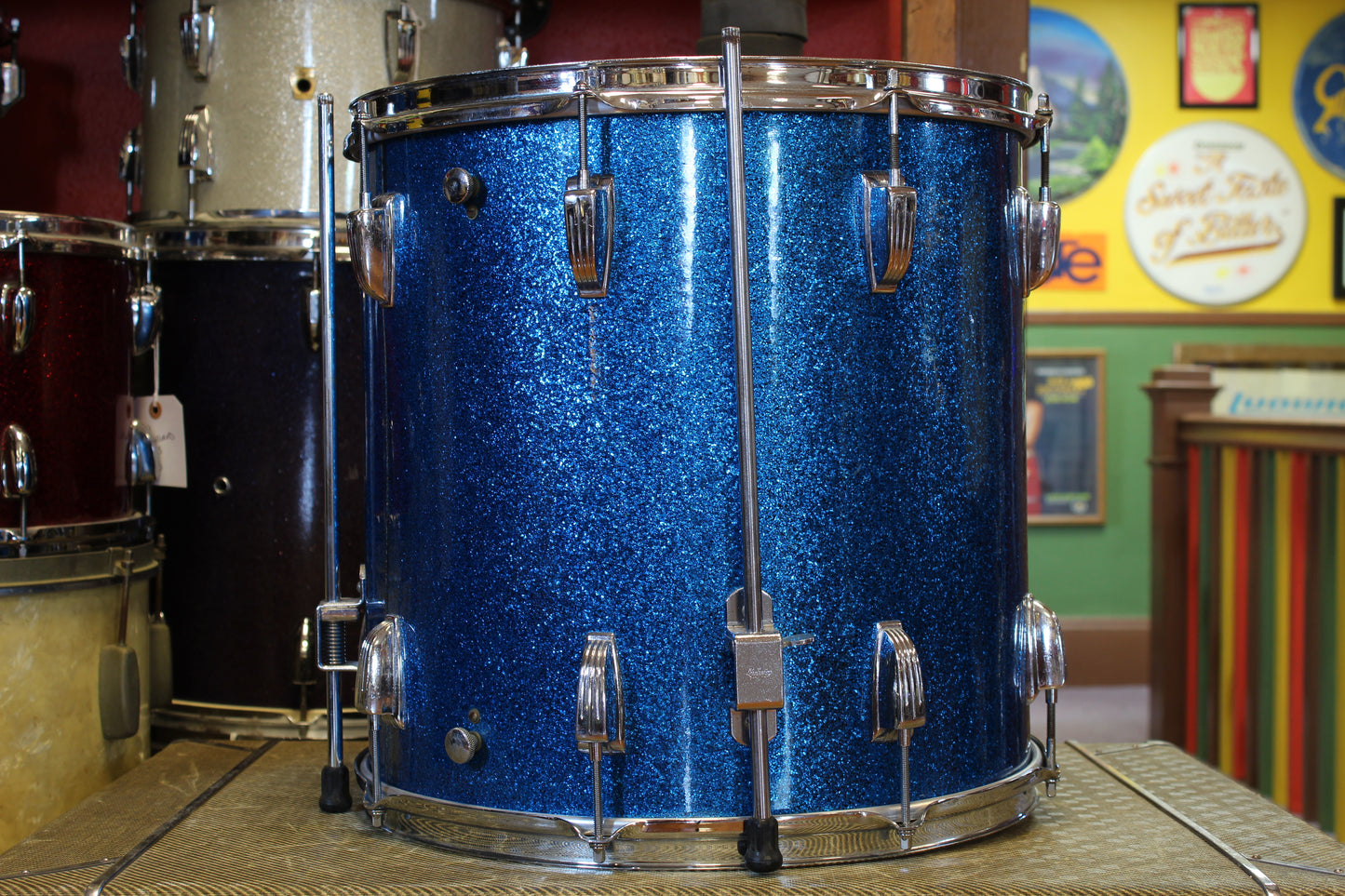1950's Ludwig 16x16 transition Badge Floor Tom in Blue Sparkle