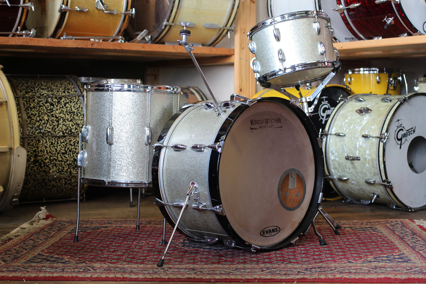1960's Slingerland Jobbing outfit in Sparkling Silver Pearl 12x20 14x14 8x12
