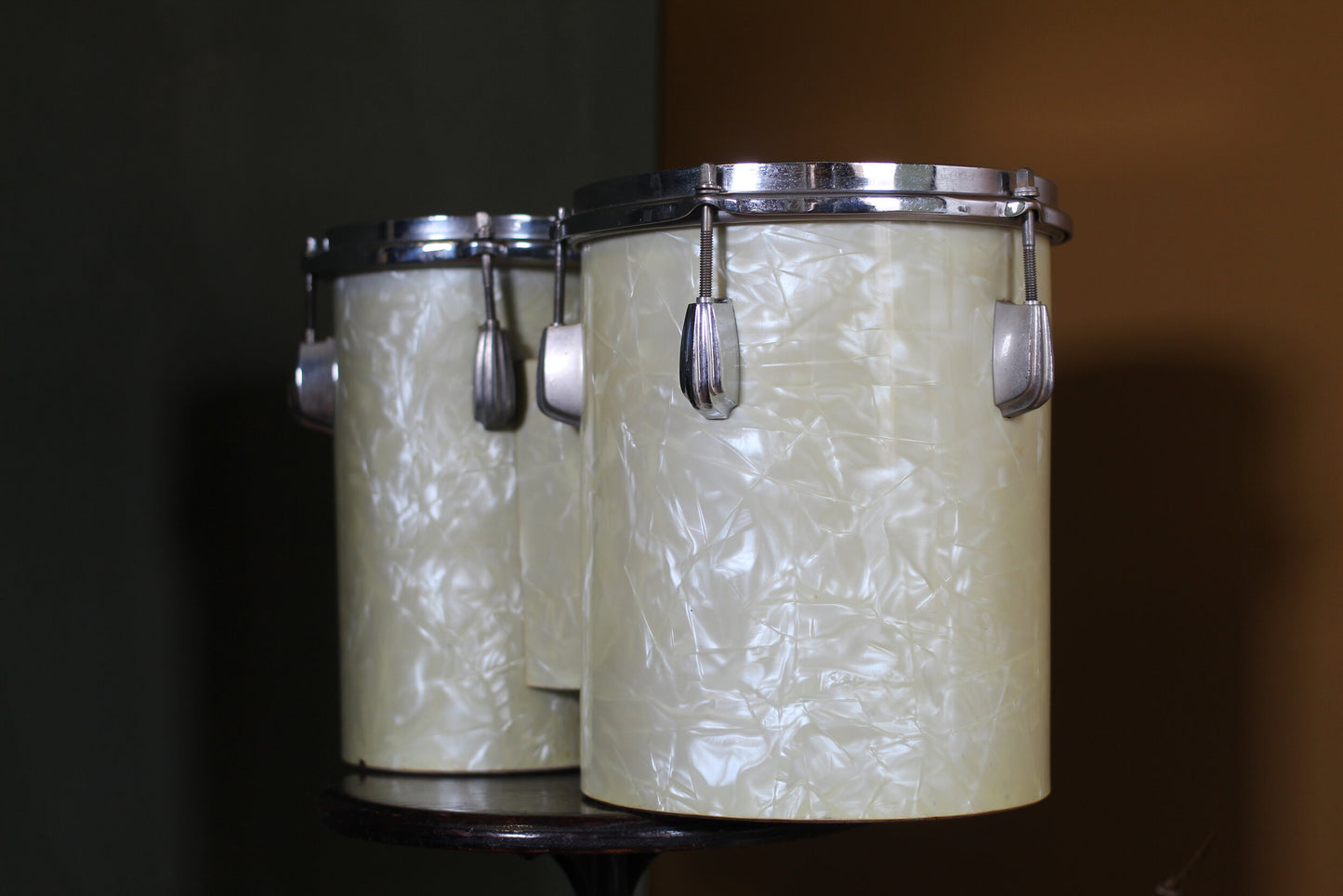 1950's Slingerland 'Deep Hand Bongos' in White Marine Peal 10x6 & 10x8