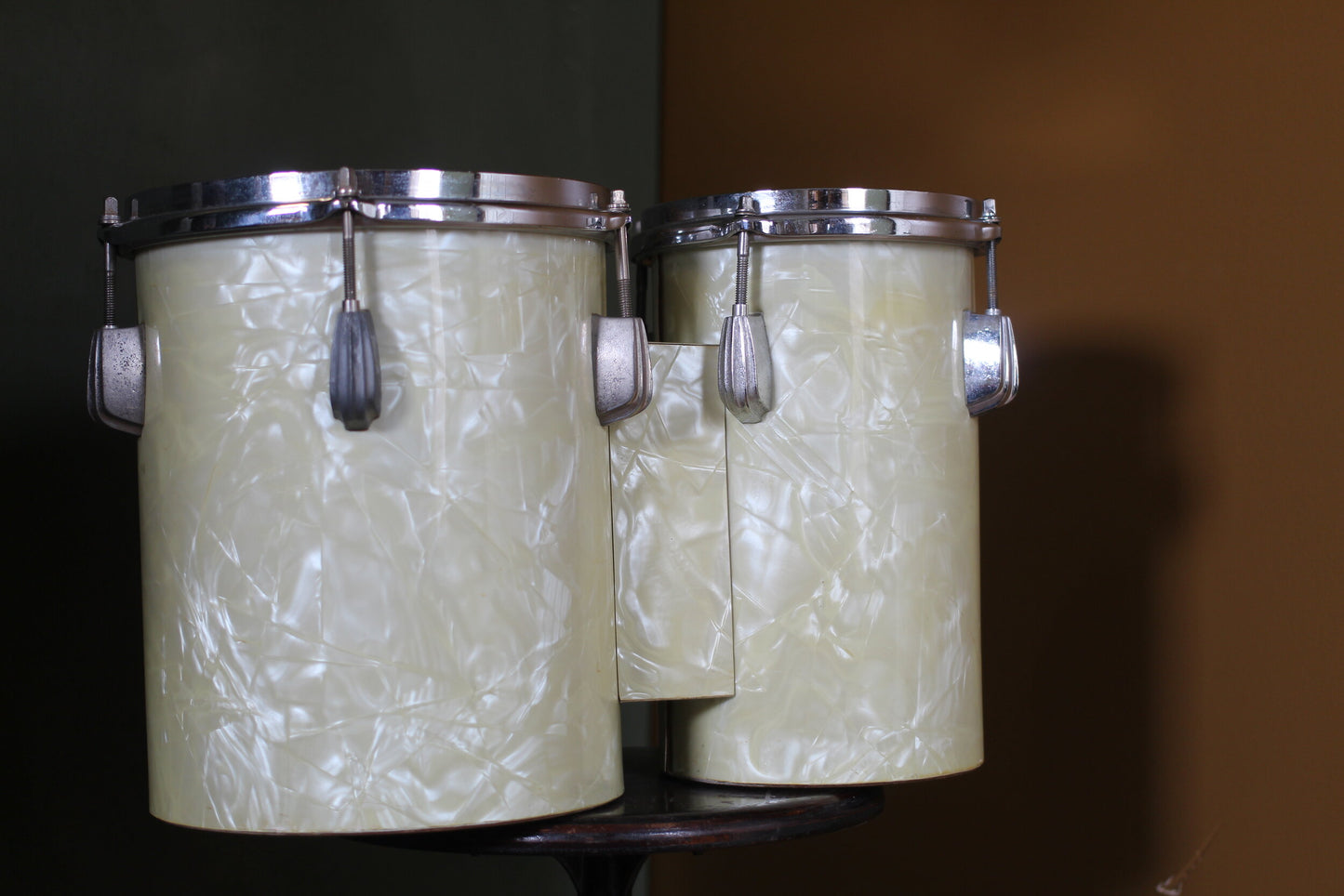 1950's Slingerland 'Deep Hand Bongos' in White Marine Peal 10x6 & 10x8