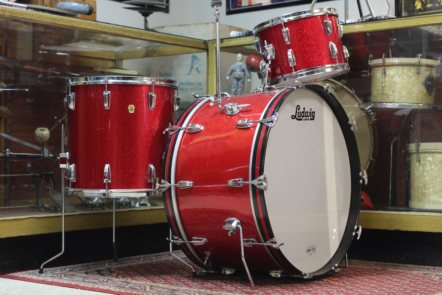 1960's Ludwig 14x26 16x16 9x13 in Red Sparkle