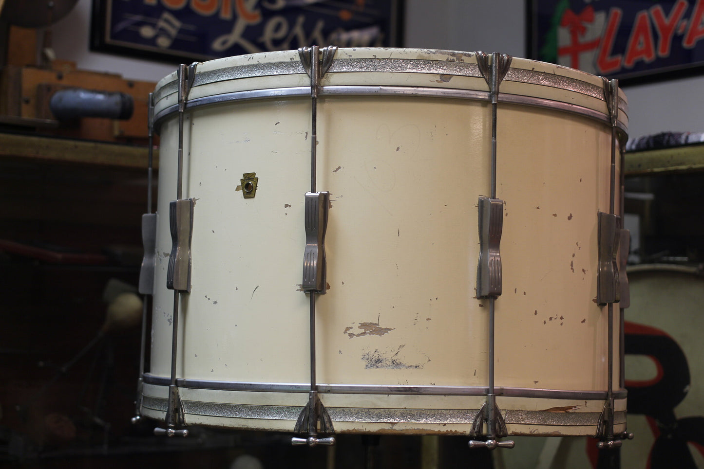 1960 Ludwig 14"x24" Single Tension Bass Drum in White Duco