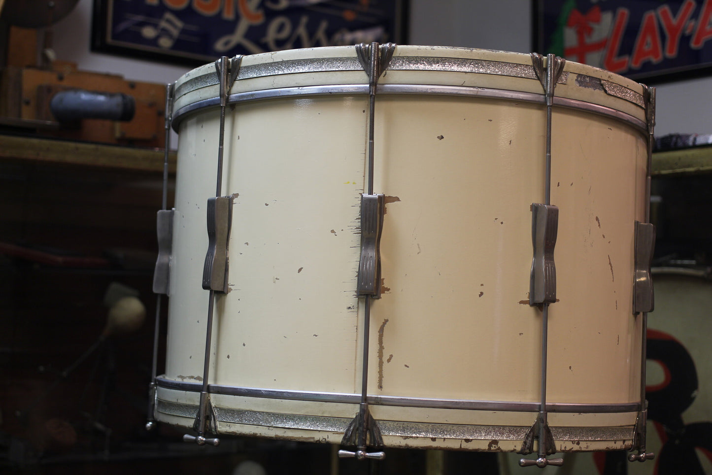 1960 Ludwig 14"x24" Single Tension Bass Drum in White Duco