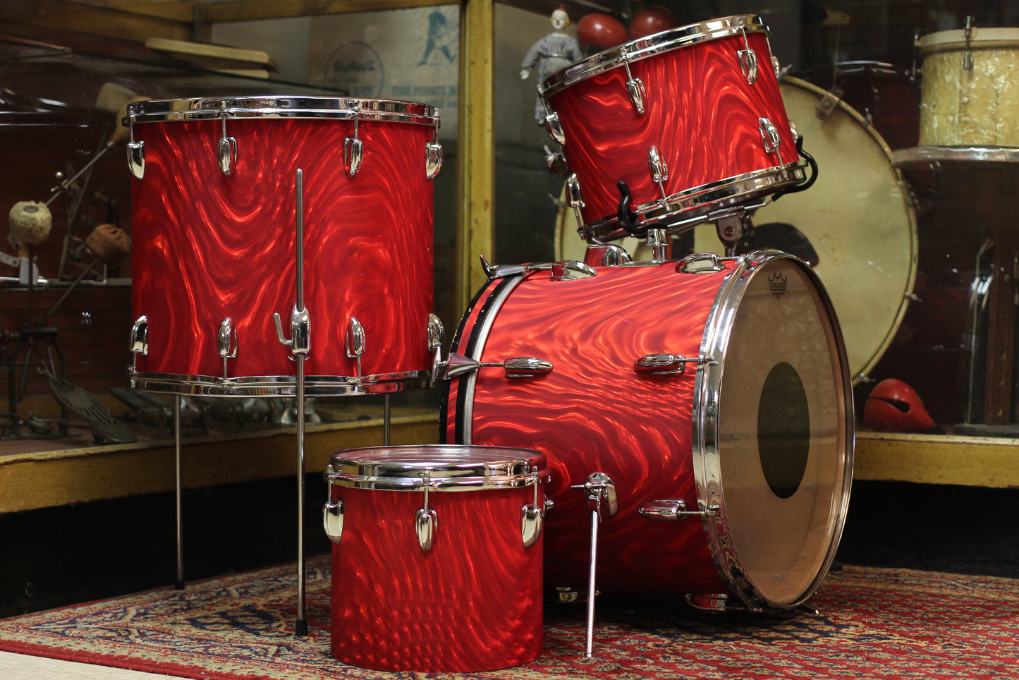 1966 Slingerland 'Modern Combo' in Red Satin Flame 14x18 14x16 9x13 9x10