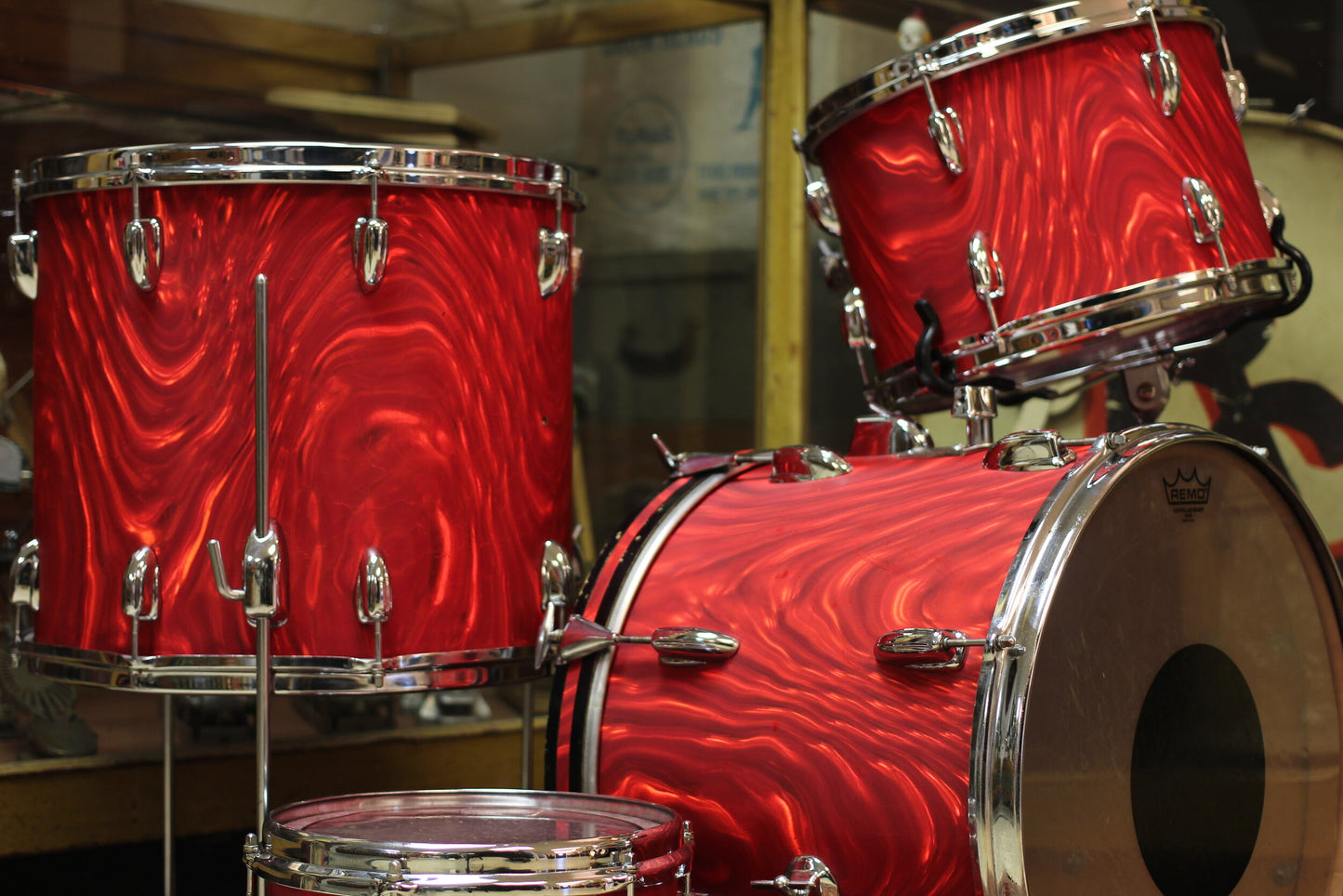 1966 Slingerland 'Modern Combo' in Red Satin Flame 14x18 14x16 9x13 9x10