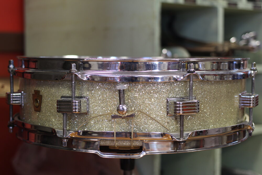1950's WFL 4"x14" Downbeat Snare Drum in Silver Flash