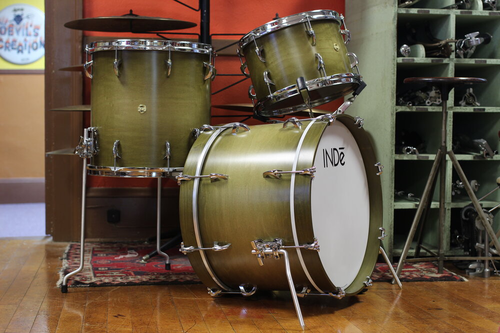 INDe Drum Lab Custom Maple Kit in Olive Burst 12x18 14x14 8x12