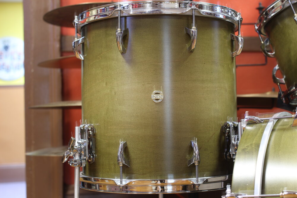 INDe Drum Lab Custom Maple Kit in Olive Burst 12x18 14x14 8x12