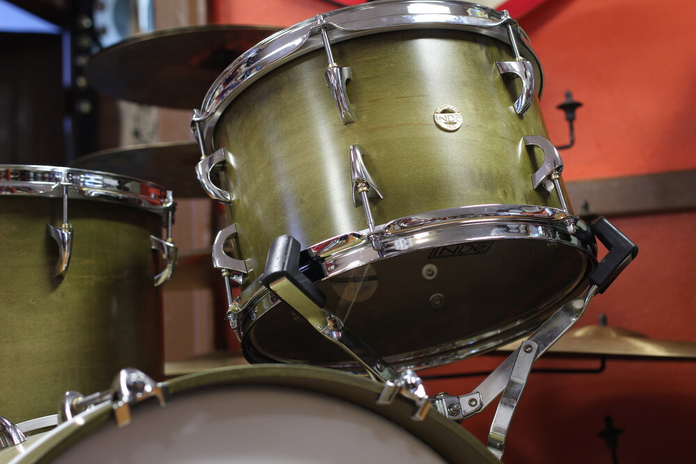 INDe Drum Lab Custom Maple Kit in Olive Burst 12x18 14x14 8x12