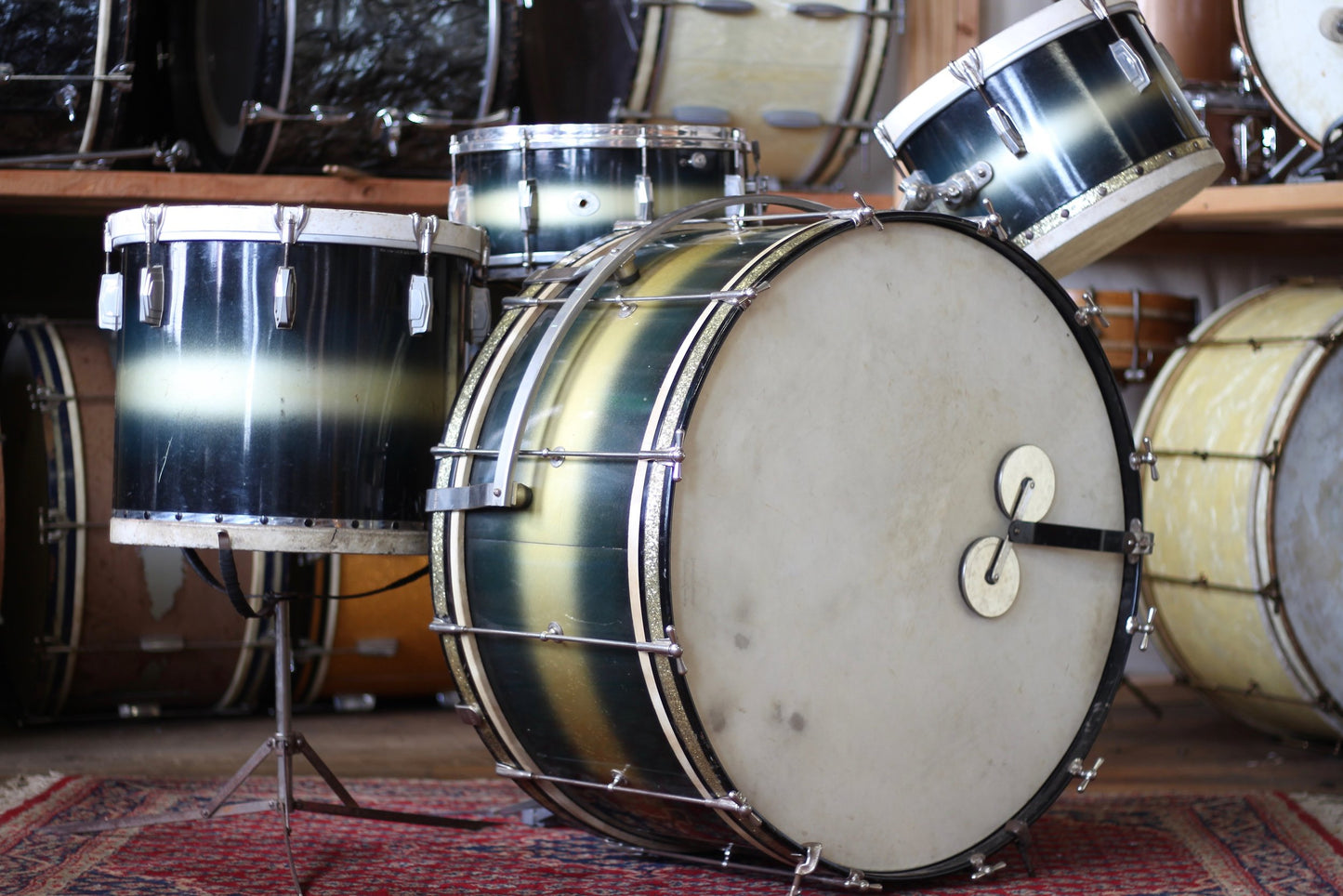 1938 Ludwig & Ludwig in Blue & Silver Duco 14x28 14x16 9x13 6.5x14