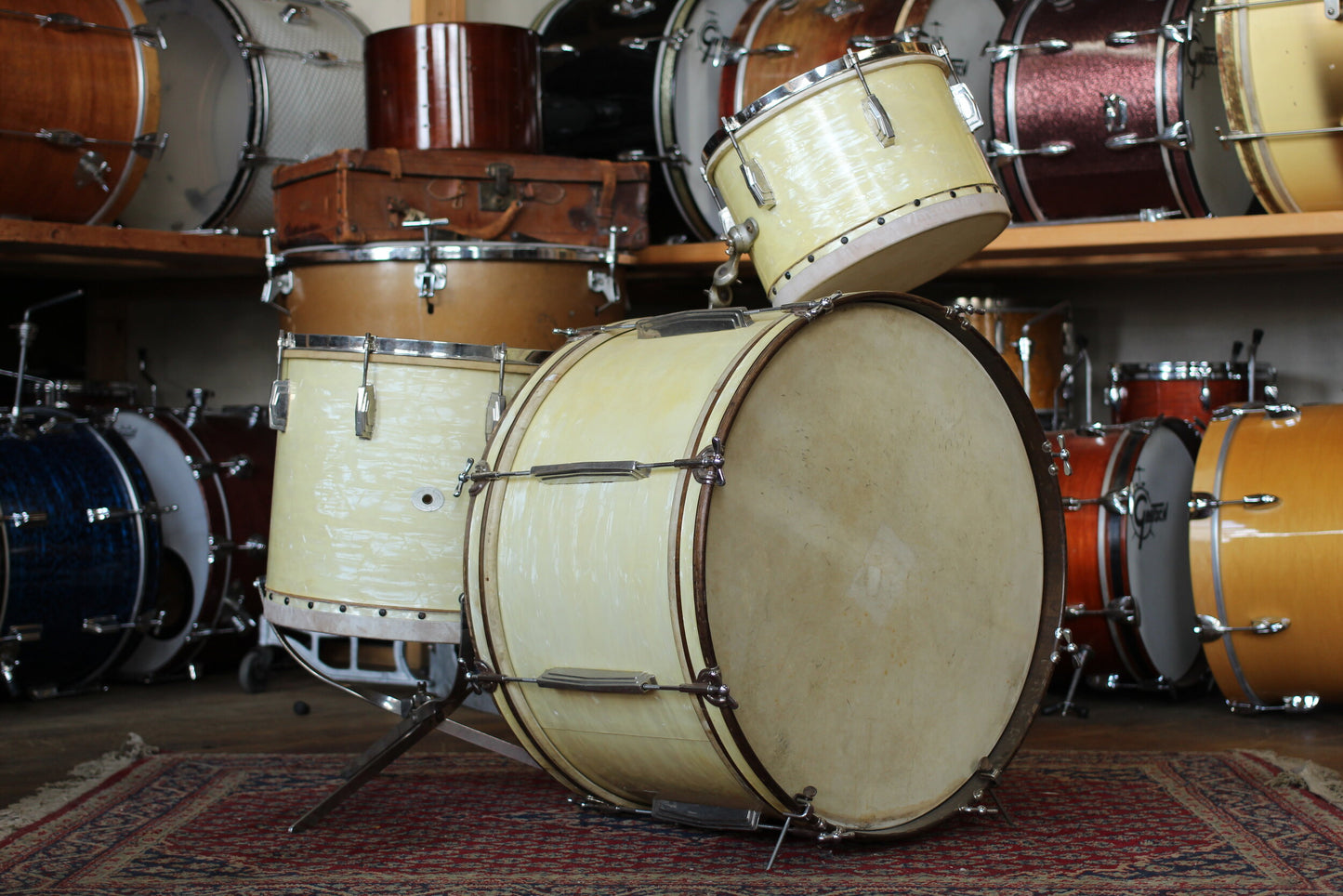 1940's Ludwig & Ludwig in White Avalon Pearl 14x24 14x16 9x13