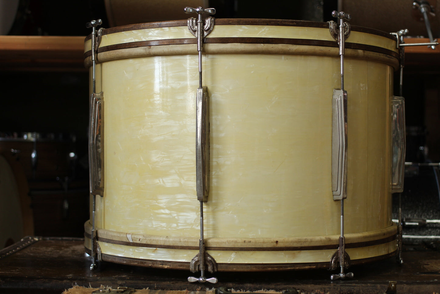 1940's Ludwig & Ludwig in White Avalon Pearl 14x24 14x16 9x13